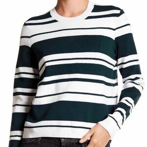 Frame Denim Green and White Striped Sweater